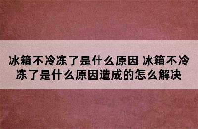 冰箱不冷冻了是什么原因 冰箱不冷冻了是什么原因造成的怎么解决